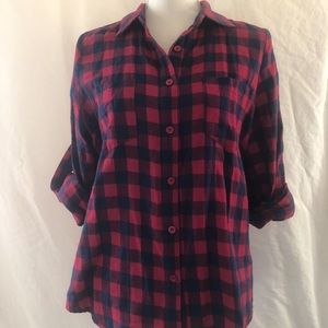Red Black Plaid Long Sleeve Ellison Shirt Medium